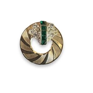 Coro Vintage Rhinestone Baguette Circular Brooch Pin